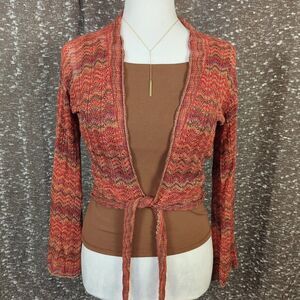 Nic + Zoe Crochet Tie Multicolor Cardigan and Tank Top Set Boho Artsy Women's PP